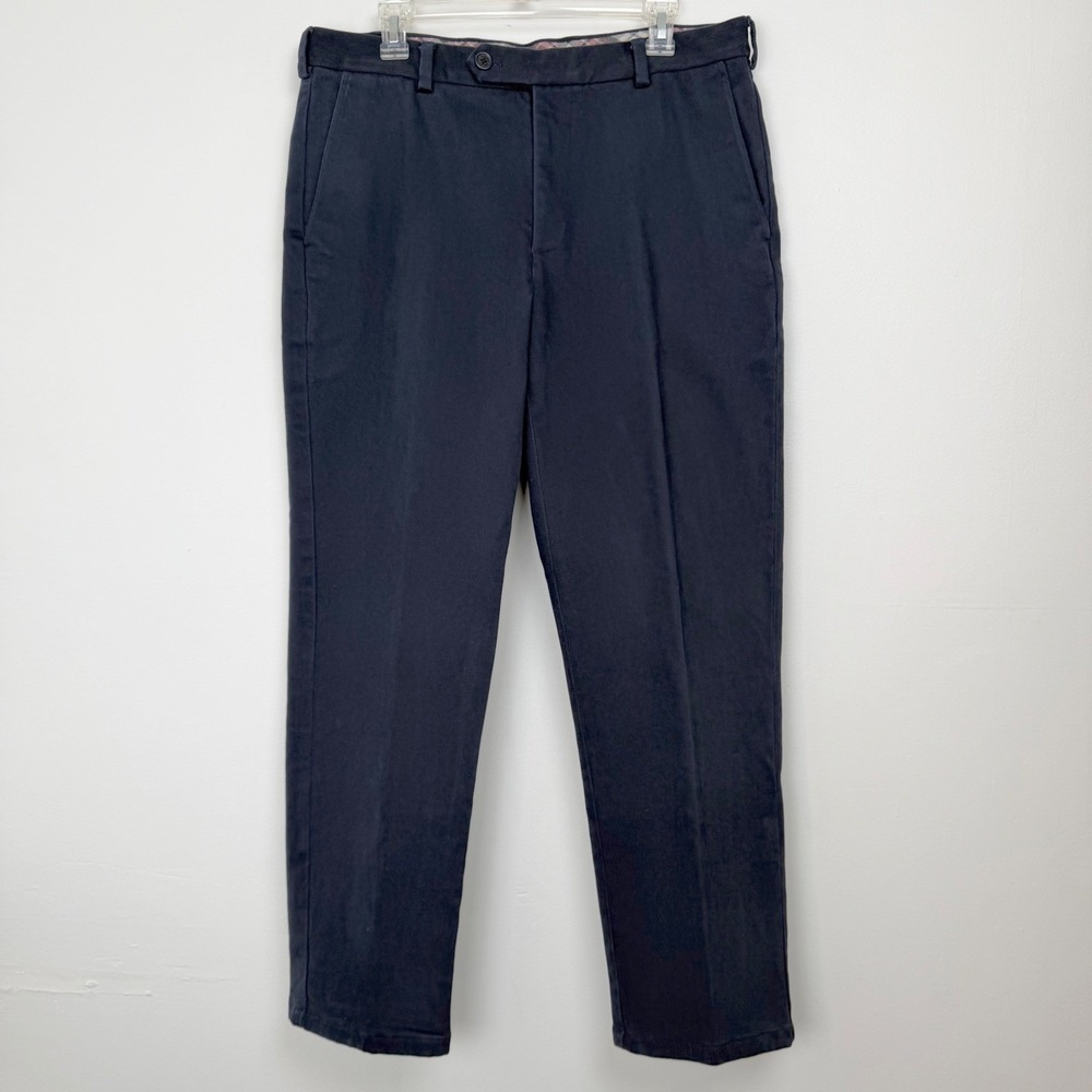 Brooks Brothers Clark Flannel Lined Chinos Mens 36x30 Navy Cotton Straight Pants